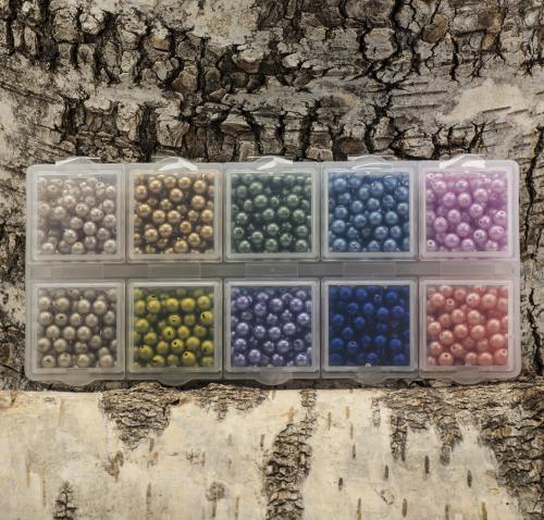 Box med vaxade glaspärlor matt 4 mm, Färgmix (st)