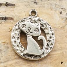 Berlock Katt 17x20 mm, Antiksilver (st)