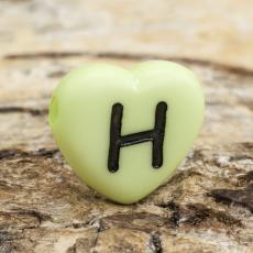 Bokstavspärla hjärtformad H 11x12 mm, Grön (5st)