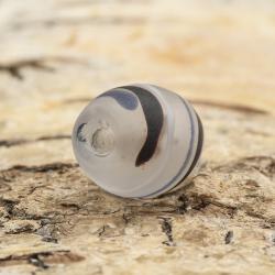 Oval frostad glaspärla 11x13 mm, Lila/Svart/Vit (5st)
