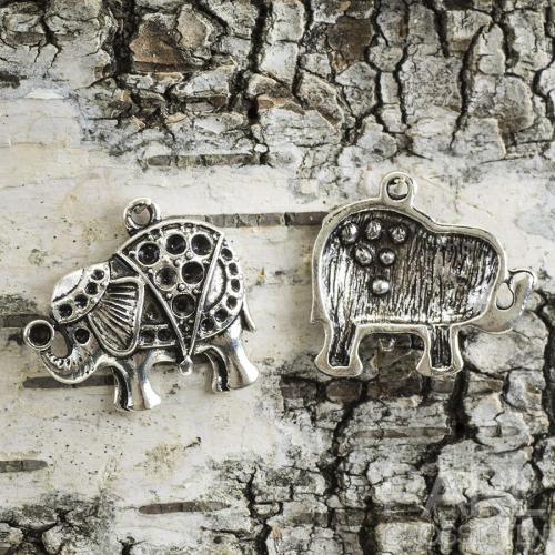 Hänge Elefant för strasstenar 26x24 mm, Antiksilver (st)