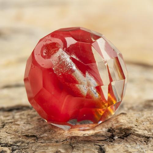 Glaspärla facetterad kula 14 mm, Röd/Klar (5st)