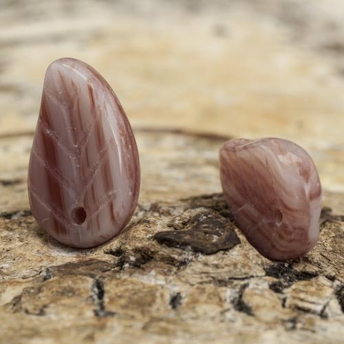 Glaslöv 9x14 mm, Rosa/Vit (10st)