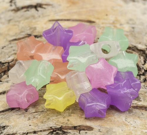 Akrylpärla "Glow in the dark" Stjärna 12,5 mm, Färgmix (15st)