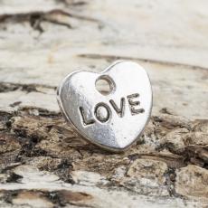 Berlock hjärta med "LOVE" 9,5x10,5 mm, Antiksilver (5st)