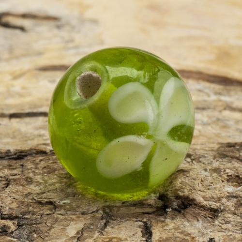 Glaspärla Blomma 12 mm, Grön (10st)