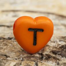 Bokstavspärla hjärtformad T 11x12 mm, Orange (5st)