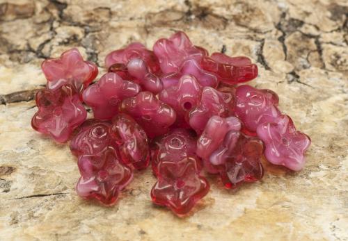 Glaspärla Blomma 7 mm, Rosa/Vit (20st)