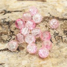 Krackelerad glaspärla rund 6 mm, Rosa/Klar (40st)