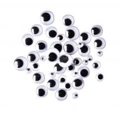 Googly eyes Ø 7, 10 & 15 mm, Svartvit (200st)