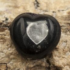 Glaspärla Hjärta i hjärta 12x10 mm, Svart/Silver (5st)