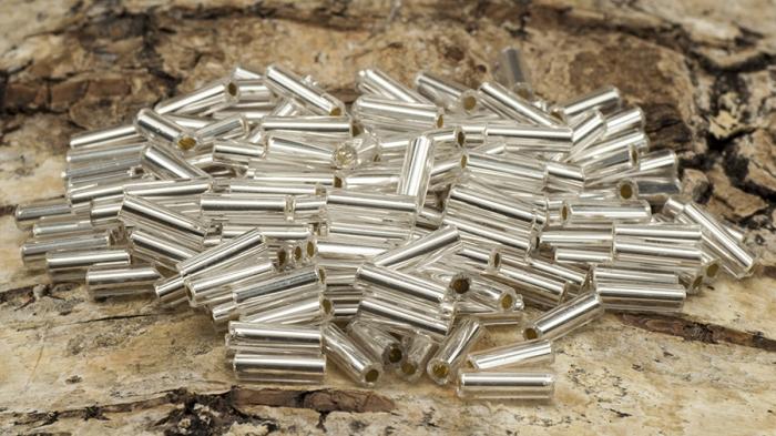 Bugle Beads silverlined 2x7 mm, Silver (20g)