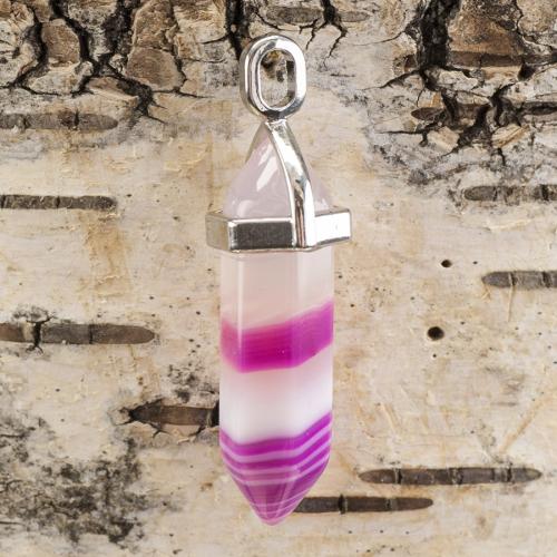 Hänge bullet naturlig agat 37-40x12 mm, Cerise/Vit (st)