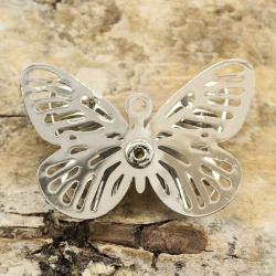 Berlock Fjäril med strass 23x16 mm, Silverfärg (st)