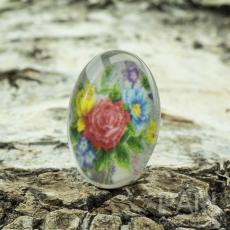 Cabochon Rosor glas 13x18 mm, Rosa/Vit (st)