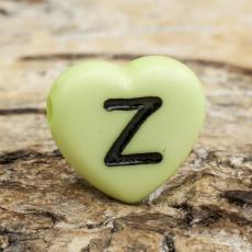 Bokstavspärla hjärtformad Z 11x12 mm, Grön (5st)