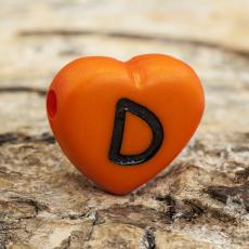 Bokstavspärla hjärtformad D 11x12 mm, Orange (5st)