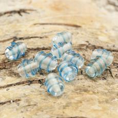 Glaspärla lampwork snurra 7x9 mm, Klar/Blå (10st)