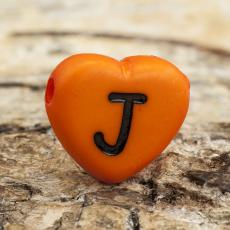 Bokstavspärla hjärtformad J 11x12 mm, Orange (5st)