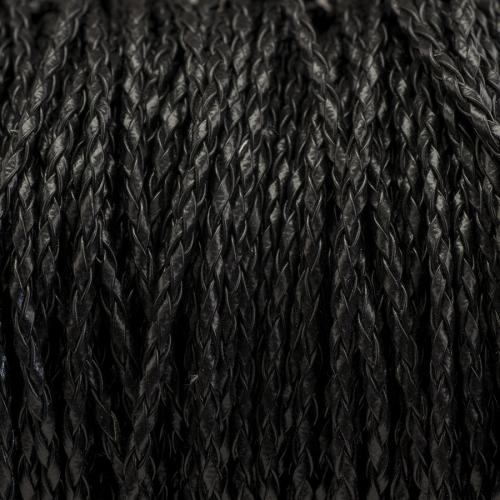 Flätad läderimitation 3 mm, Svart (meter)