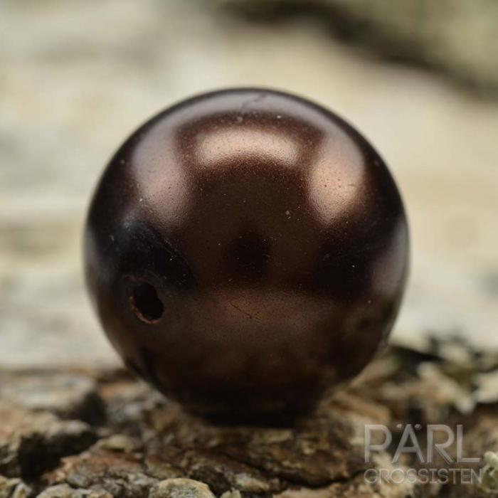 Vaxad glasprla 14 mm, Chokladbrun (5st)
