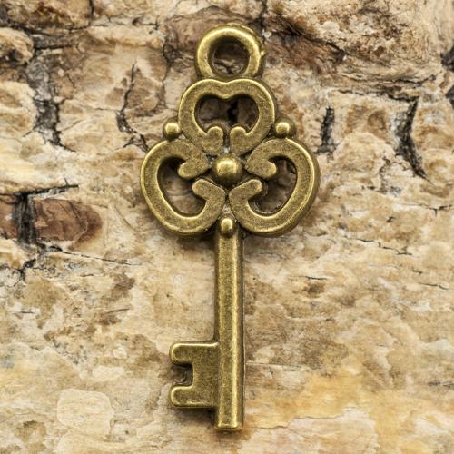Berlock Nyckel 10x23 mm, Antikbrons (10st)