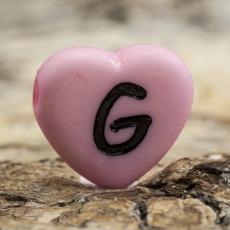Bokstavspärla hjärtformad G 11x12 mm, Rosa (5st)
