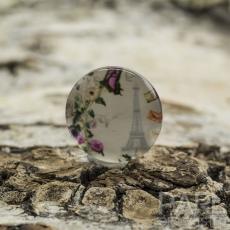 Cabochon Fj&auml;ril glas 12 mm, Rosa/Vit (st)
