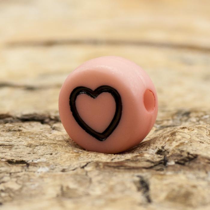 Akrylpärla Symbol 7 mm, Rosa/Svart (25st)
