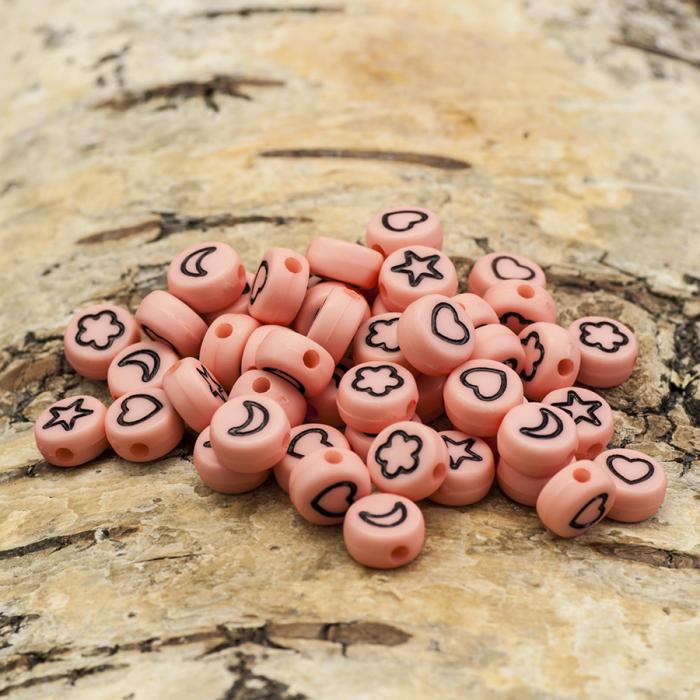 Akrylpärla Symbol 7 mm, Rosa/Svart (25st)