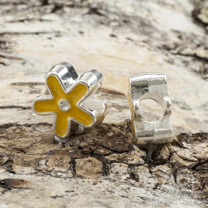 Ormlänkspärla emalj 12x6,5 mm, Gul/Silverfärg (st)