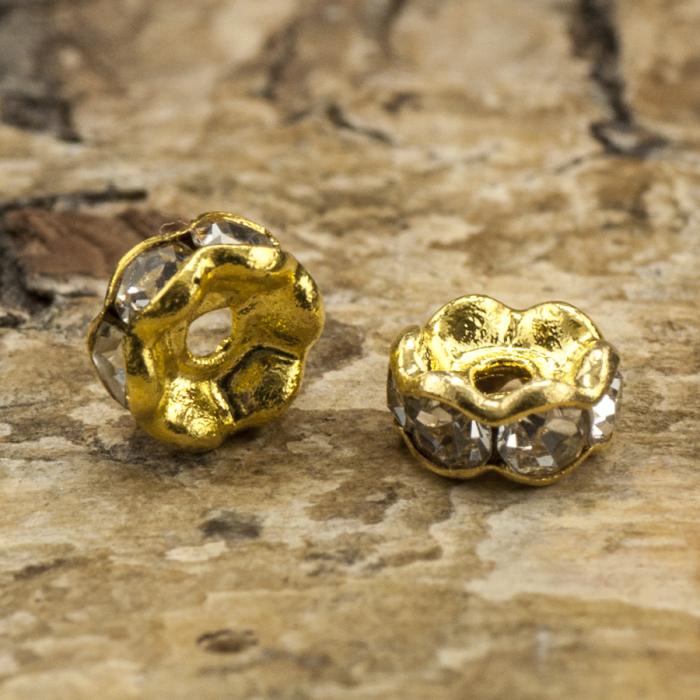 Mellandel Strassrondell 4 mm, Klar/Guldfärg (5st)