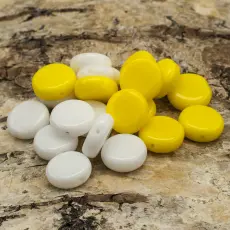 Glaspärla Lins 9 mm, Gul/Vit (20st)