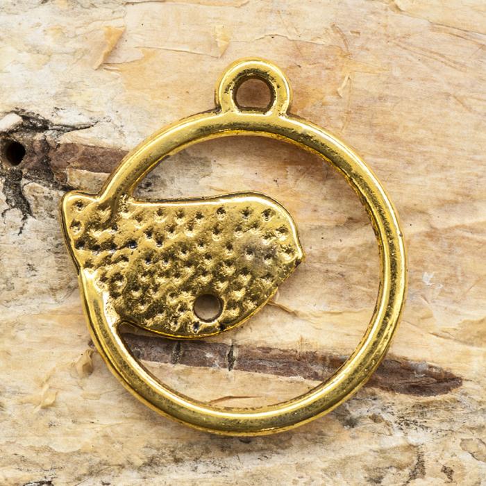 Berlock fågel i ram 20x21 mm, Antikguld (5st)