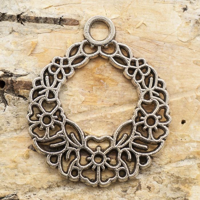 Berlock Blomkrans 25x29 mm, Antiksilver (st)