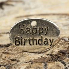 Berlock "Happy birthday" 15x10 mm, Antiksilver (5st)