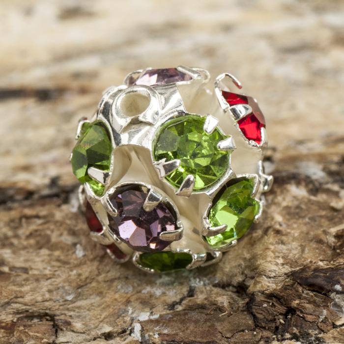 Strasskula 10 mm, Mix/Silverfärg (st)