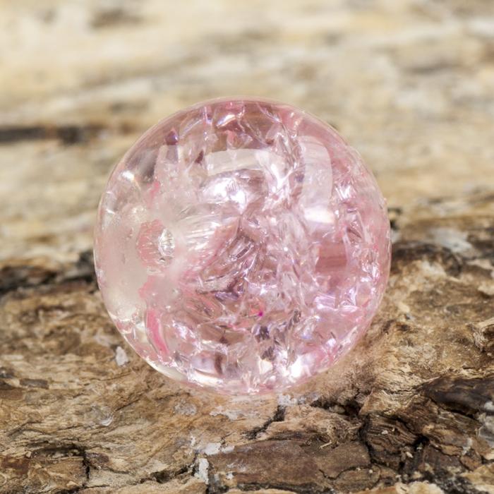 Krackelerad glaspärla 10 mm, Rosa/Klar (10st)