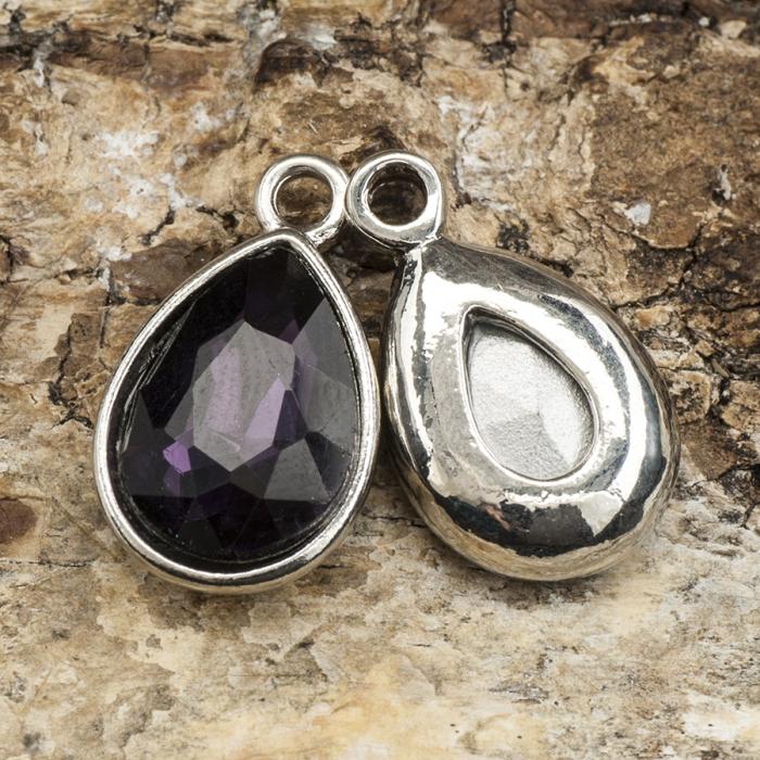 Berlock Februari 19x12 mm, Mörklila/Antiksilver (st)