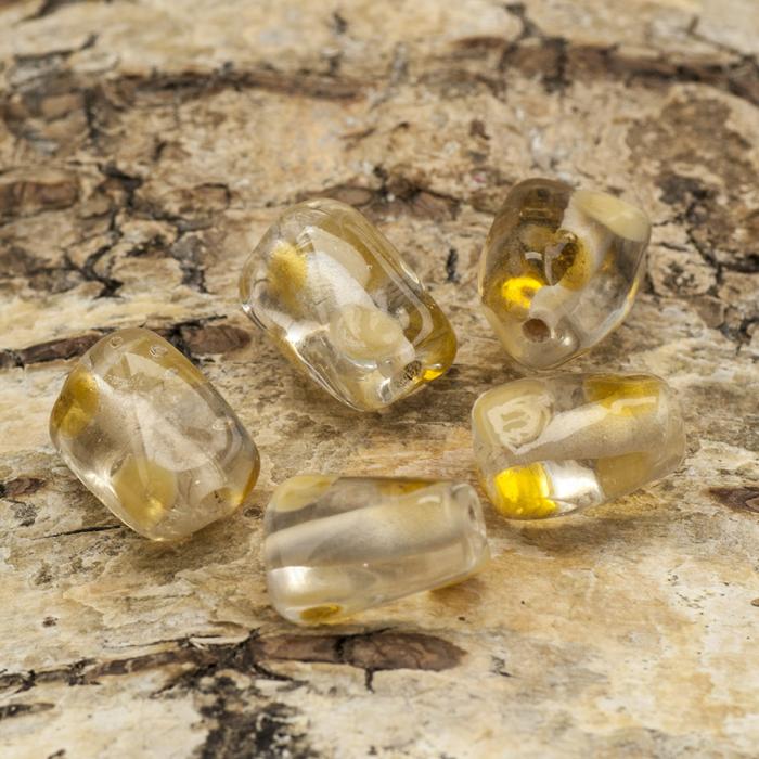 Glaspärla Vriden 9x13 mm, Beige/Honungsgul (5st)