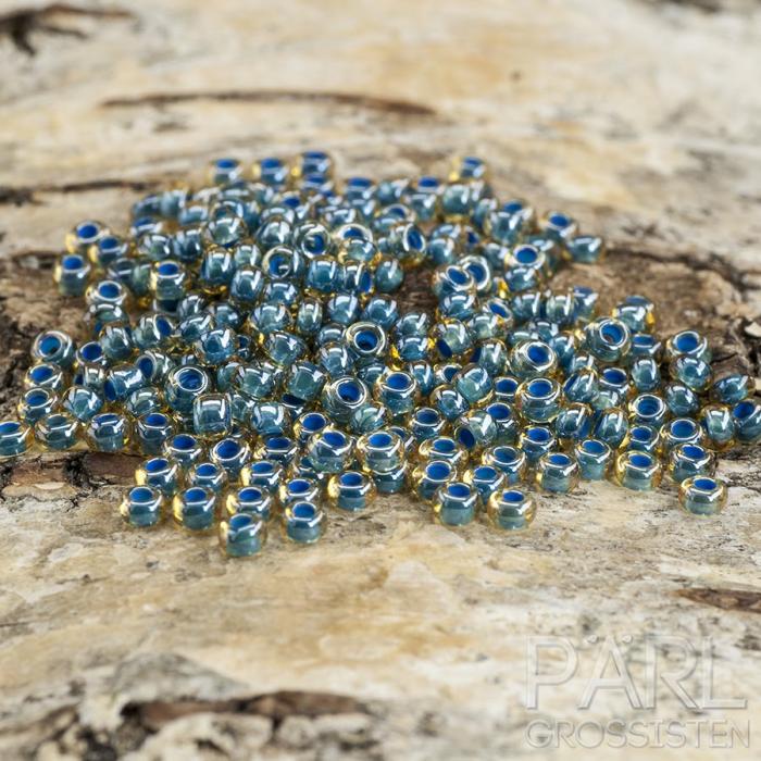 Seed Beads colourlined 2,6 mm, Blå/Bärnsten (20g)