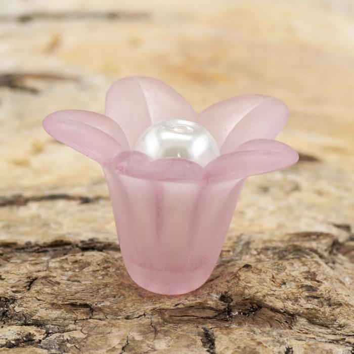 Pärlhållare Blomma frostad akryl 12x16 mm, Rosa (10st)