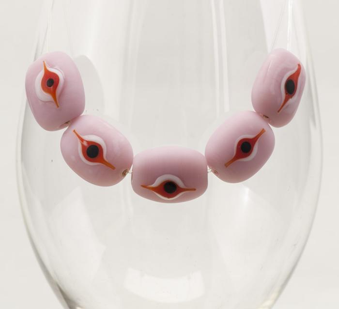 Glaspärla Öga 15x18 mm, Rosa (st)
