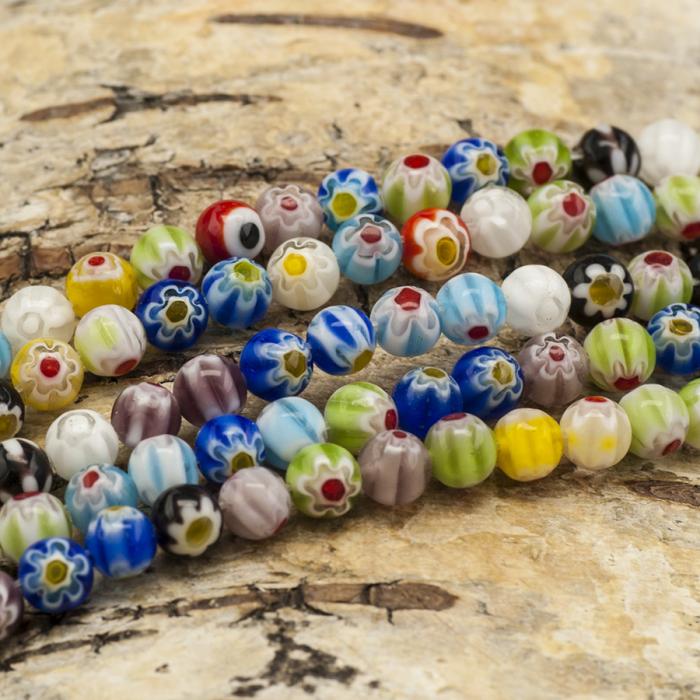 Glaspärla Millefiori 6 mm, Färgmix (10st)
