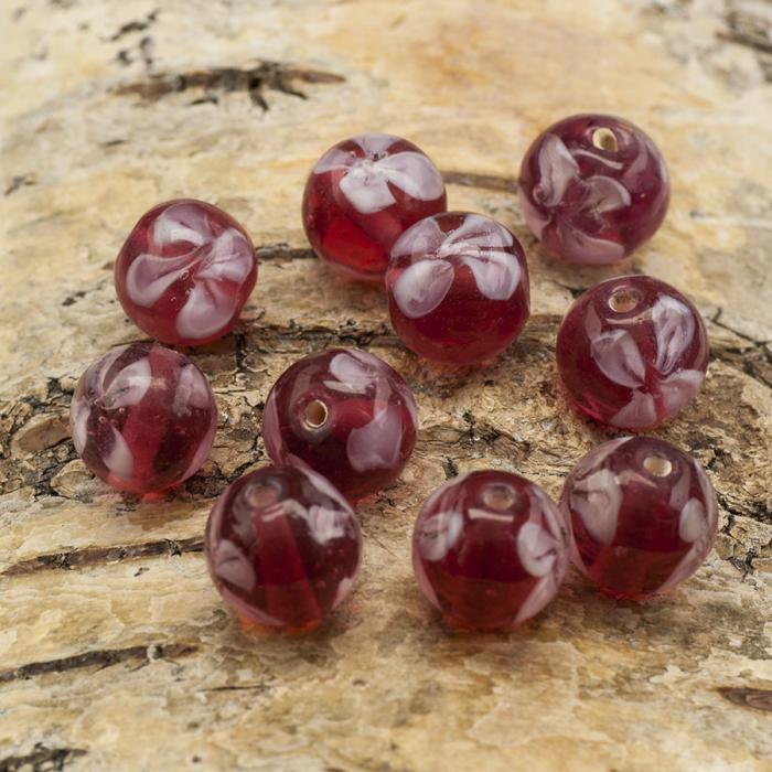 Glaspärla Blomma 12 mm, Cerise (10st)