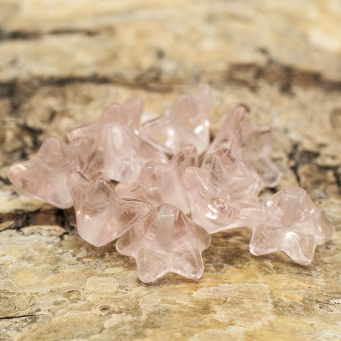 Pärlhållare blommor glas 9x5 mm, Rosa (10st)