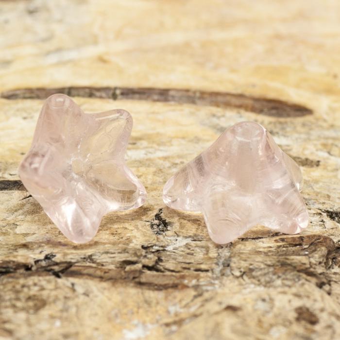 Pärlhållare blommor glas 9x5 mm, Rosa (10st)