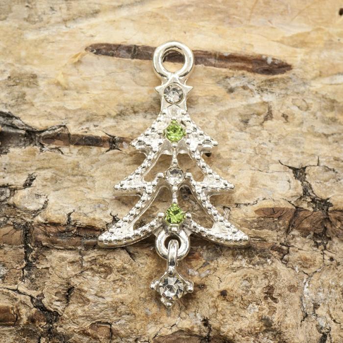 Berlock julgran med strass 15x27 mm, Silverfärg (st)