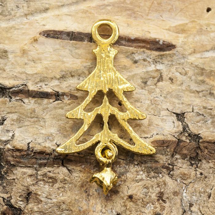 Berlock julgran med strass 15x27 mm, Guldfärg (st)