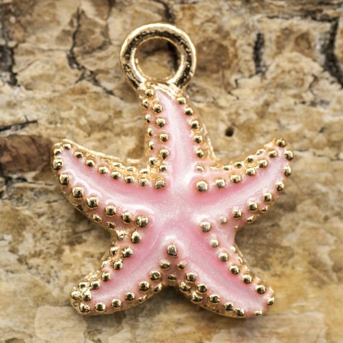 Berlock Sjöstjärna 15x18 mm, Rosa/Guldfärg (st)